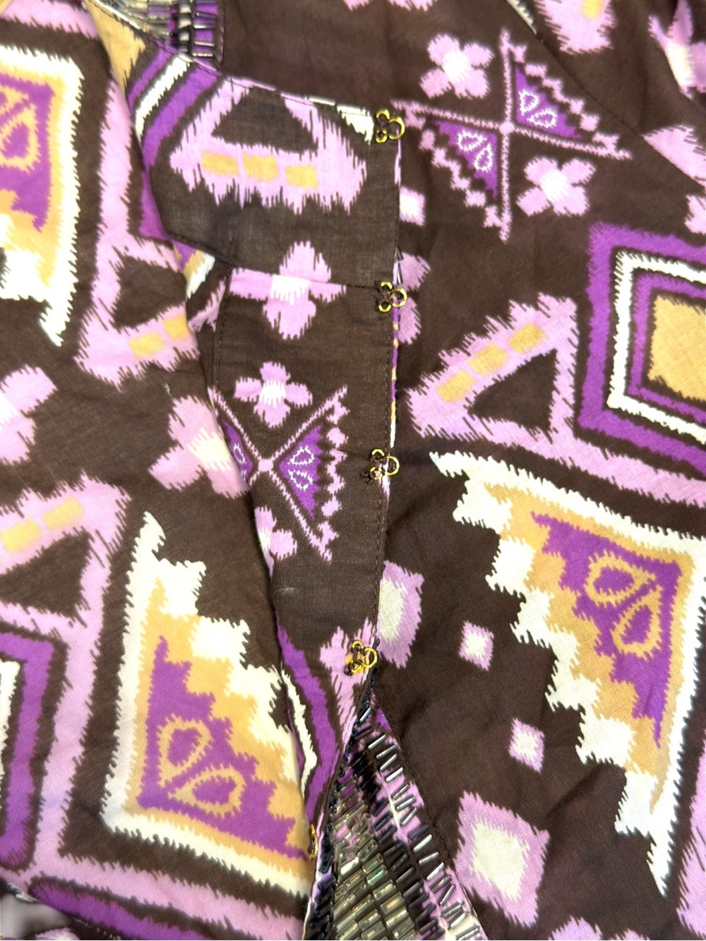 Tory Burch Printed Tunic Dress Purple Brown Geometric Embroidered Neck Size 4 - Picture 5 of 9